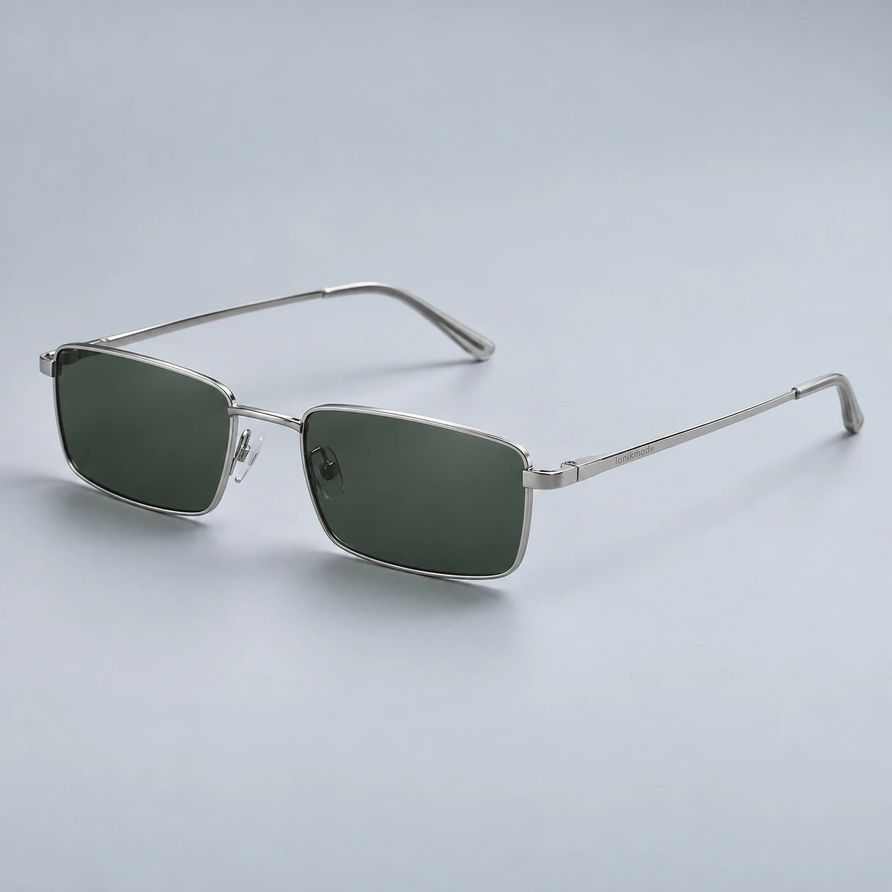 Mono Rectangle, Silver frame with dark green lenses